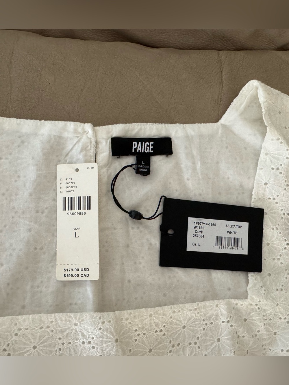 PAIGE White Eyelet Square-Neck Crop Top. Size L. MSRP $179 - Picture 13 of 16